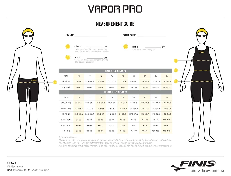 Finis Vapor Pro Size Guide
